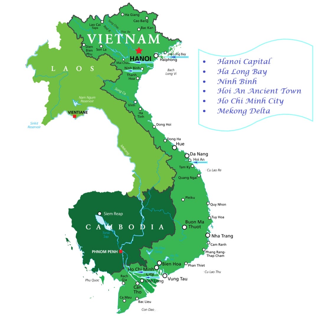 Map for 9-day Vietnam Tour